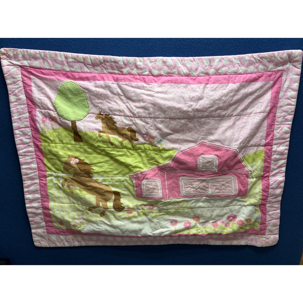 Circo Baby Pillowcase Pink Green Horse Farm Barn Polka Dot Gingham Blanket